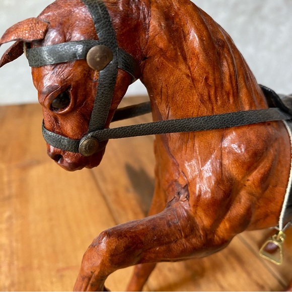 Vintage Leather Wrapped Horse Figurine Statue - Picture 4 of 11
